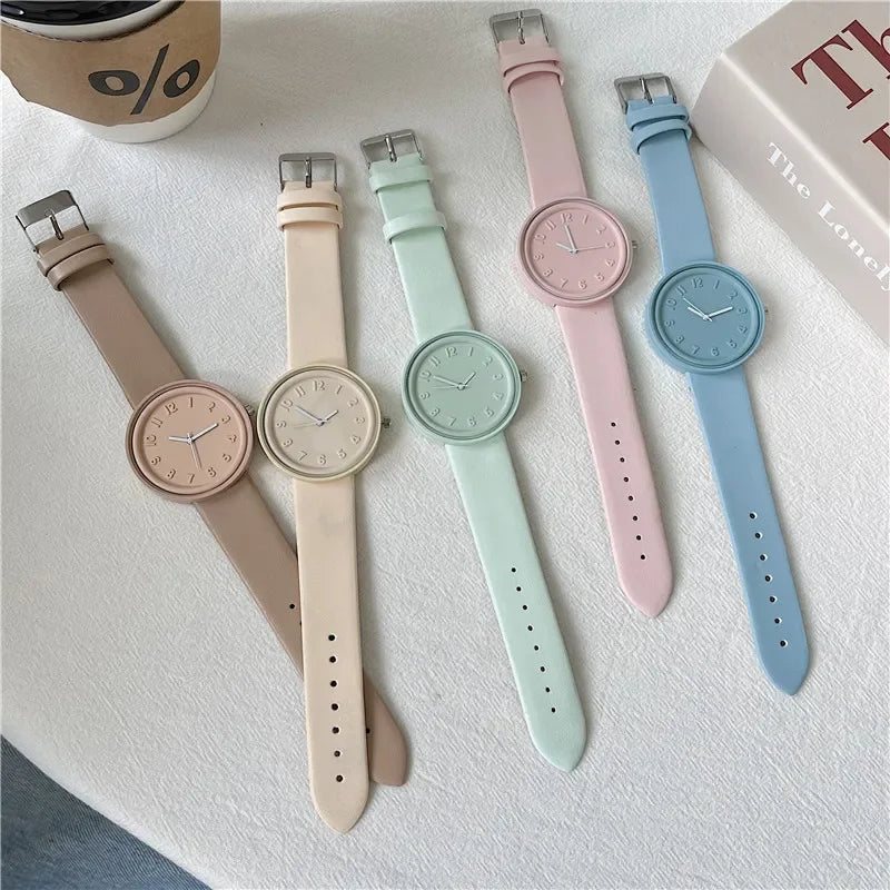 Relojes Macaron a la moda para Mujer, Reloj de cuarzo sencillo con temperamento para Mujer, Reloj Digital Retro para estudiantes, Reloj para Mujer