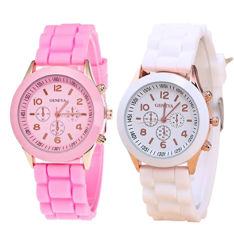 Reloj de pulsera de cuarzo de silicona para hombre y mujer, reloj de pulsera de cuarzo de silicona de marca famosa Geneva, venta al por mayor, reloj femenino