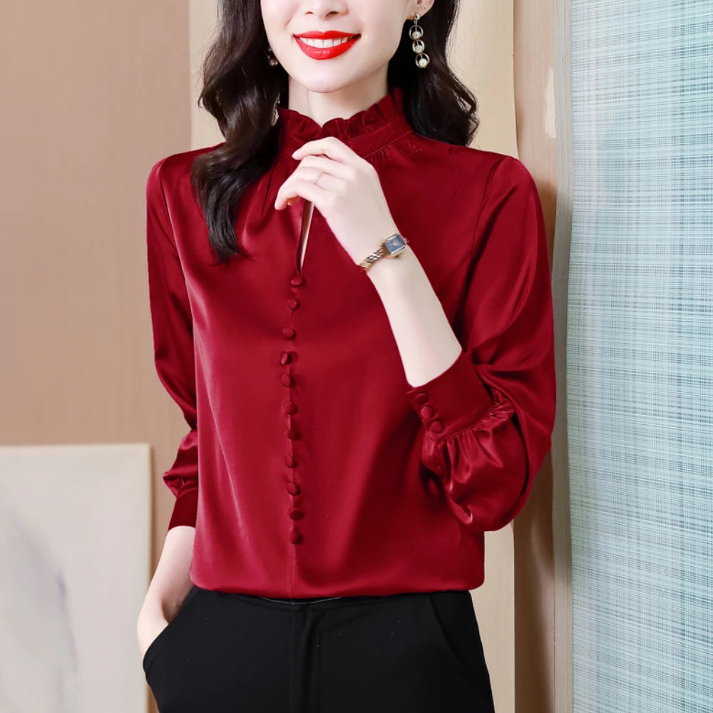 Fashion Woman Blouses Solid Color Long Sleeves Shirts Spring Autumn Loose Tops OL Business Wear Office Shirts Female Clothing