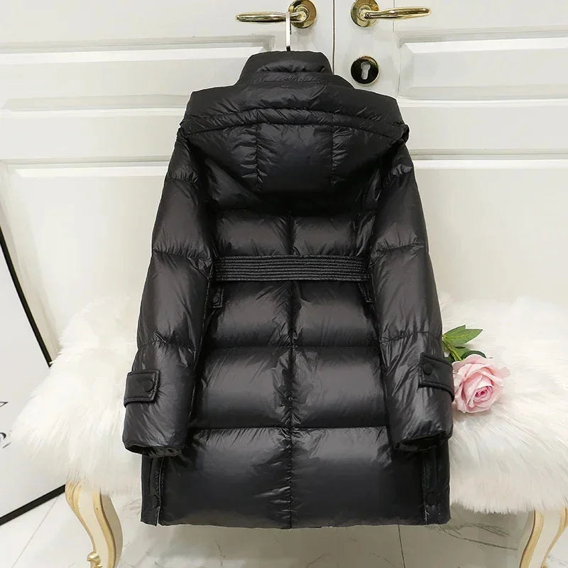 2024 New Chic Winter Down Jacket Women Clothing Fashion Middle Long Waist Black Puff s High-end Female Abrigos