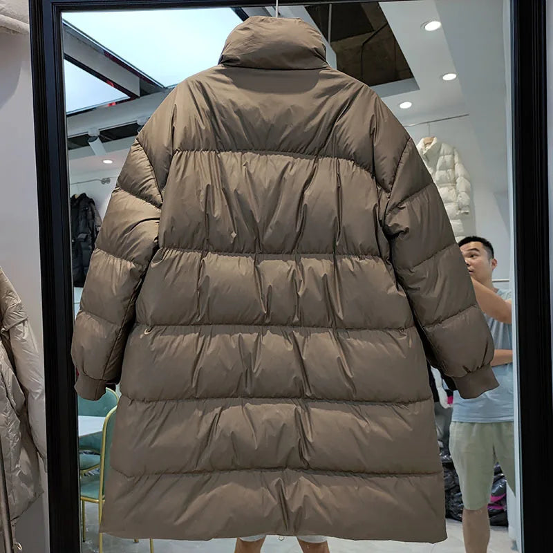 Veste en duvet de canard blanc pour femme, parka épaisse et chaude à col montant, ample avec fermeture éclair, manteau bouffant de neige, collection hiver 2022, 90%