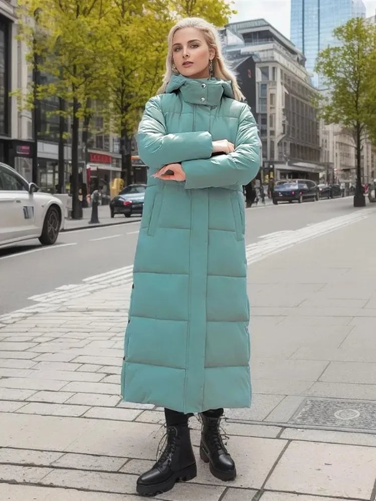 Parkas largas con capucha para mujer, chaqueta de invierno a la moda, abrigo informal de algodón grueso, prendas de vestir acolchadas cálidas a prueba de viento, novedad de 2023