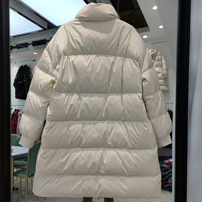 Veste en duvet de canard blanc pour femme, parka épaisse et chaude à col montant, ample avec fermeture éclair, manteau bouffant de neige, collection hiver 2022, 90%