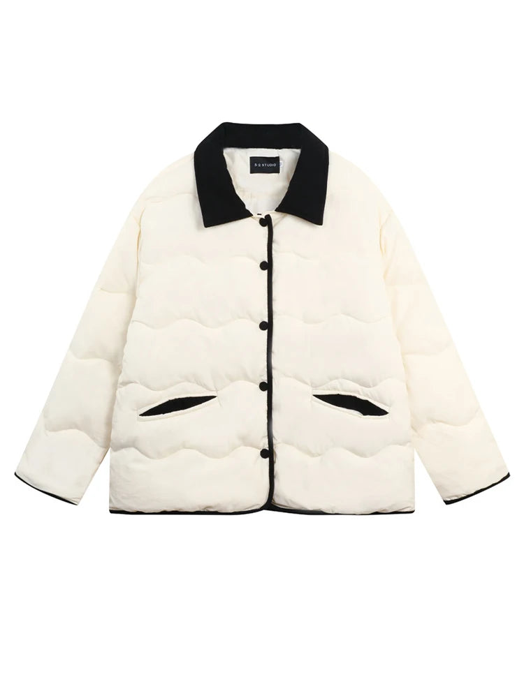 Abrigos blancos para mujer, moda coreana, chaqueta acolchada de algodón informal para mujer, Parkas cálidas de manga larga con cuello vuelto para Otoño e Invierno