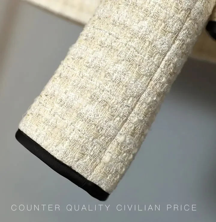 Veste de costume en Tweed blanc pour femmes, manteau, haut et jupe, ensemble deux pièces élégant, nouvelle tenue assortie, vêtements Jacquard d'hiver à la mode, 2022