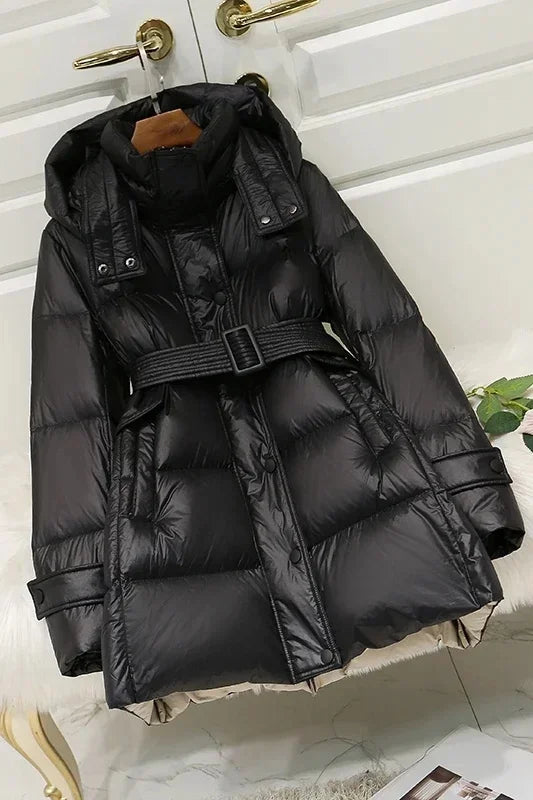 2024 New Chic Winter Down Jacket Women Clothing Fashion Middle Long Waist Black Puff s High-end Female Abrigos