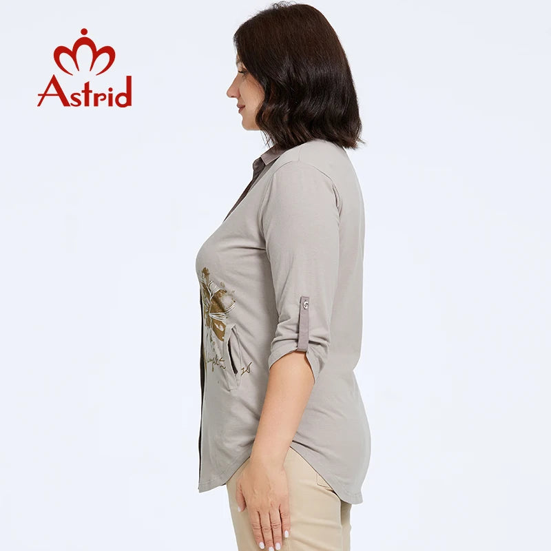 Astrid femmes Chemise Blouses 2023 Élégant Bureau Vêtements Grande Taille Mode Coton Revers Imprimé Décontracté Chemise Haut Pour Femme Femme