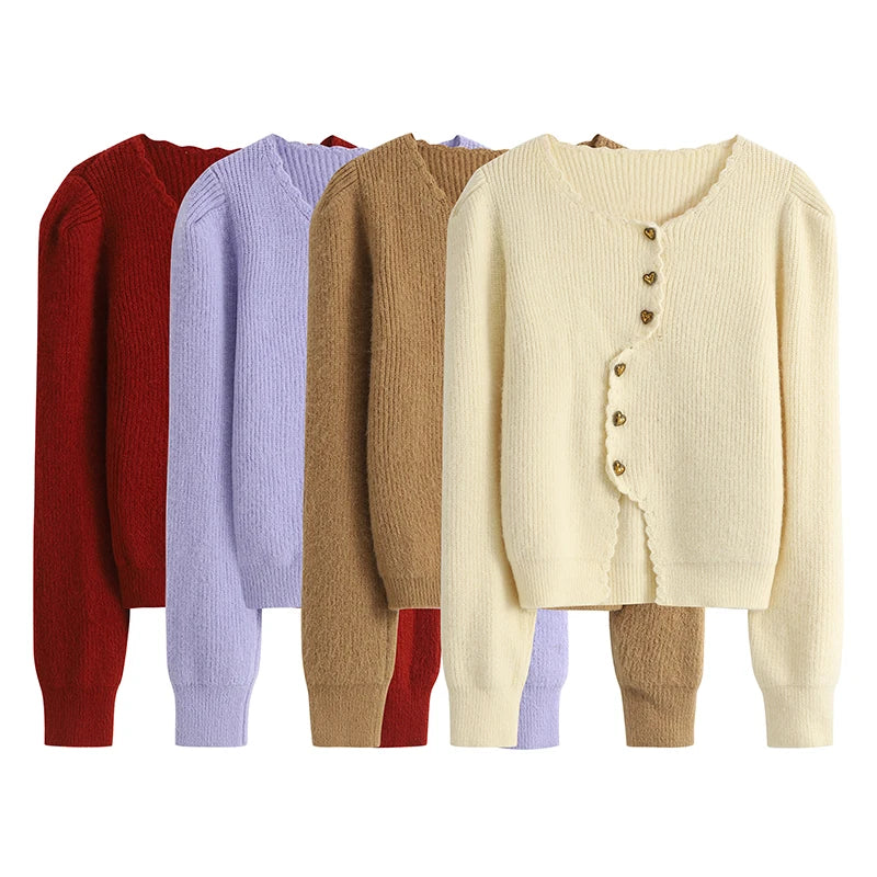 Cardigan à simple boutonnage pour femmes, pull simple, col rond, court tricoté décontracté, couleur unie, vêtements pour femmes, 2022