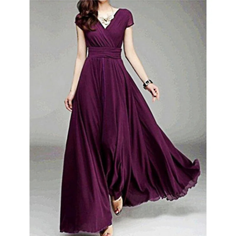 2023 Summer Plus Size 3XL 4XL 5XL Elegantes Chiffon Dress Women Long Dresses Sexy V-neck Luxury Boho Evening Maxi Party Dress