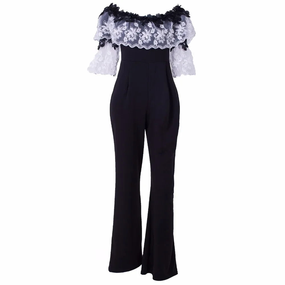 Summer Ruffles Women Lace tube Jumpsuit Solid color Clothing Sexy Bodysuit