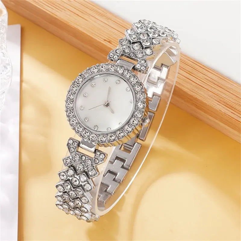 6 pièces ensemble de montre de luxe femmes bague collier boucle d'oreille strass mode montre-Bracelet décontracté dames montres Bracelet ensemble horloge