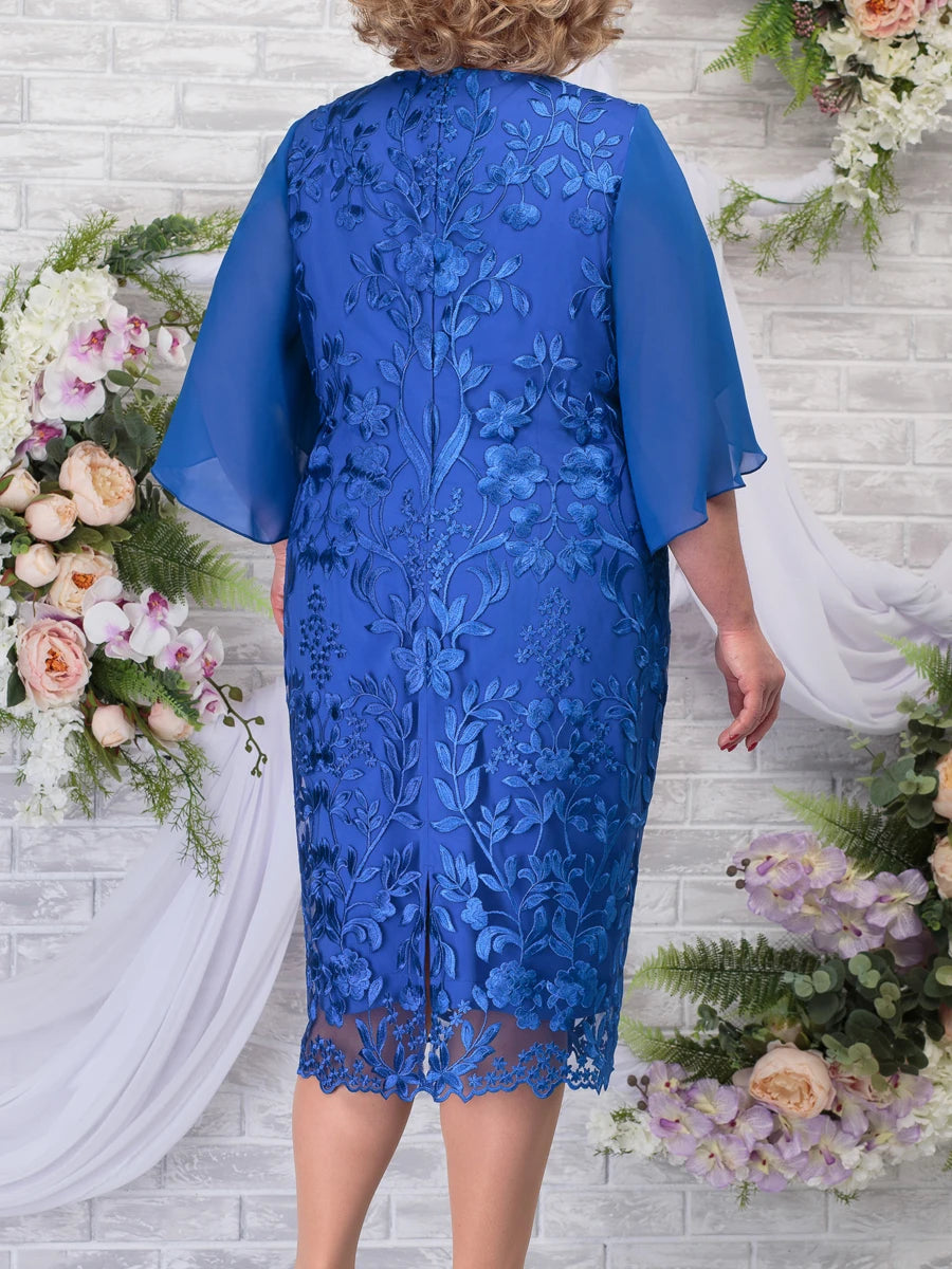 Vestido de fiesta de talla grande para mujer, elegante vestido de fiesta con bordado Floral para invitados de boda, vestidos de tubo ajustados, otoño 2023