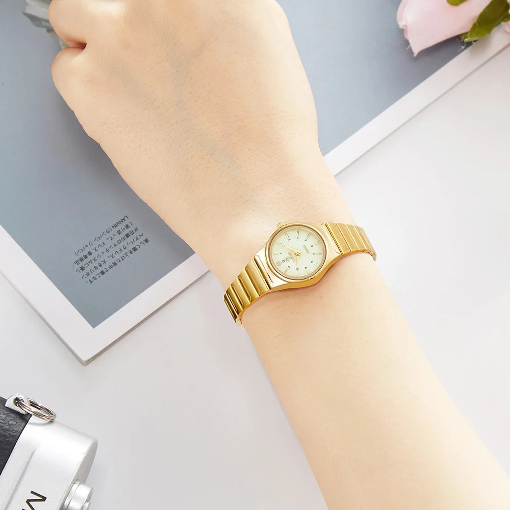 Nuevo reloj Wonen de lujo, pulsera de acero inoxidable de cuarzo dorado, resistente al agua, reloj de pulsera dorado para mujer, reloj para chica, reloj para mujer