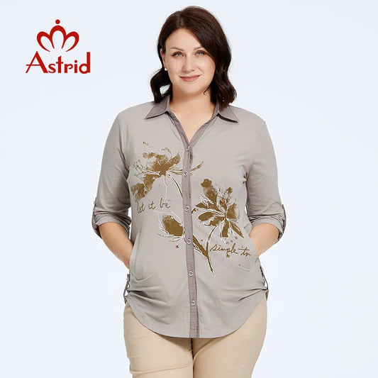 Astrid femmes Chemise Blouses 2023 Élégant Bureau Vêtements Grande Taille Mode Coton Revers Imprimé Décontracté Chemise Haut Pour Femme Femme