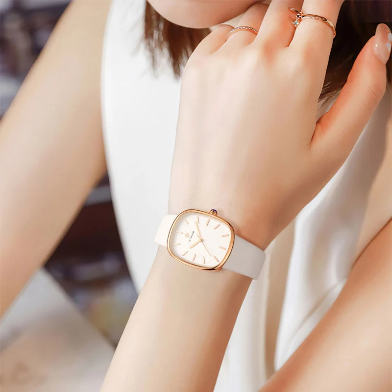 Reloj WWOOR 2024 para mujer, reloj de pulsera de cuarzo de cuero de moda, reloj de pulsera resistente al agua de lujo para mujer, reloj femenino