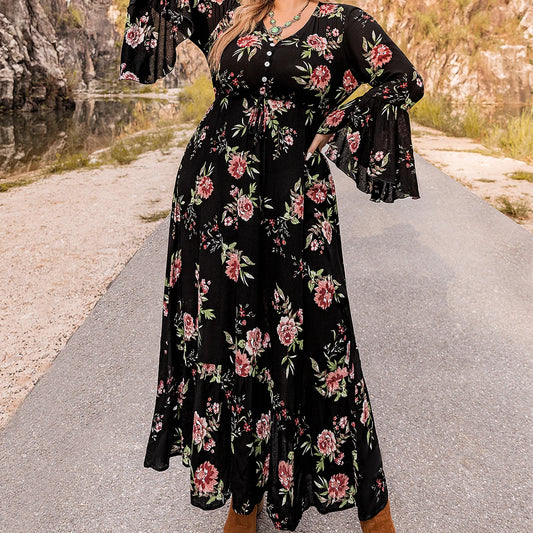 2023 Women's New Printed Fall/Winter Style Long Sleeve Plus Size Dress