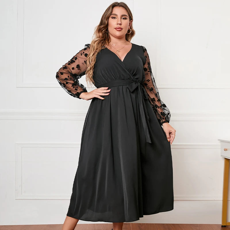 Della Mel grande taille femmes vêtements Sexy col en V dentelle manches longues robe Maxi dames élégant décontracté grande taille robes 3XL 4XL