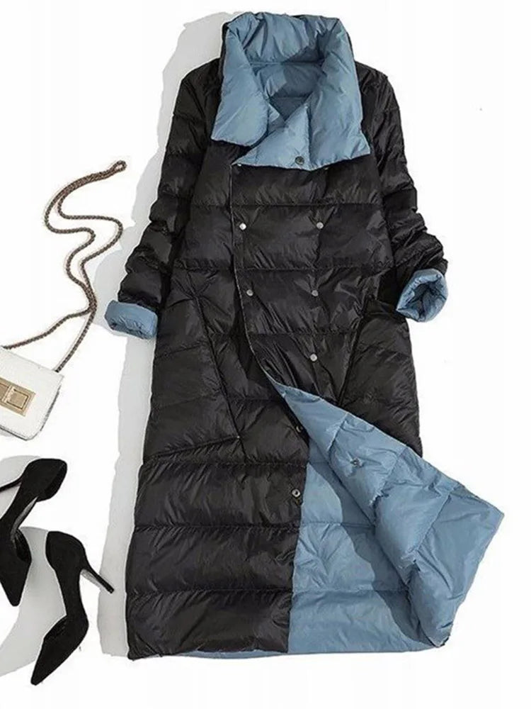 Fitaylor femmes Double face vers le bas longue veste hiver col roulé blanc canard vers le bas manteau Double boutonnage Parkas chaud vêtements de neige