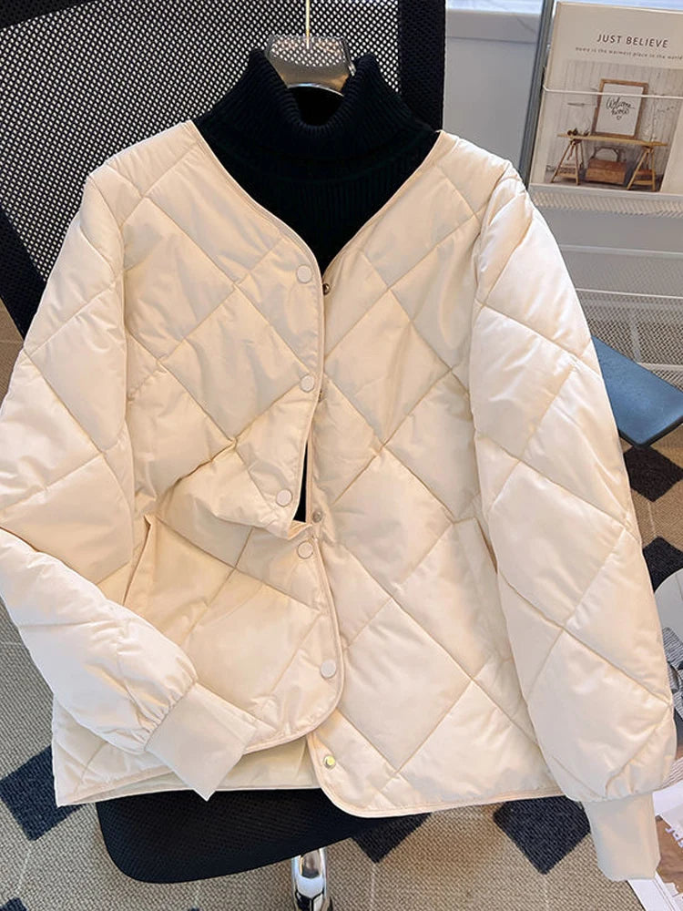 Chaqueta de algodón para mujer, abrigo acolchado de otoño e invierno, Parkas ligeras de moda coreana para mujer, chaquetas cortas holgadas informales para mujer