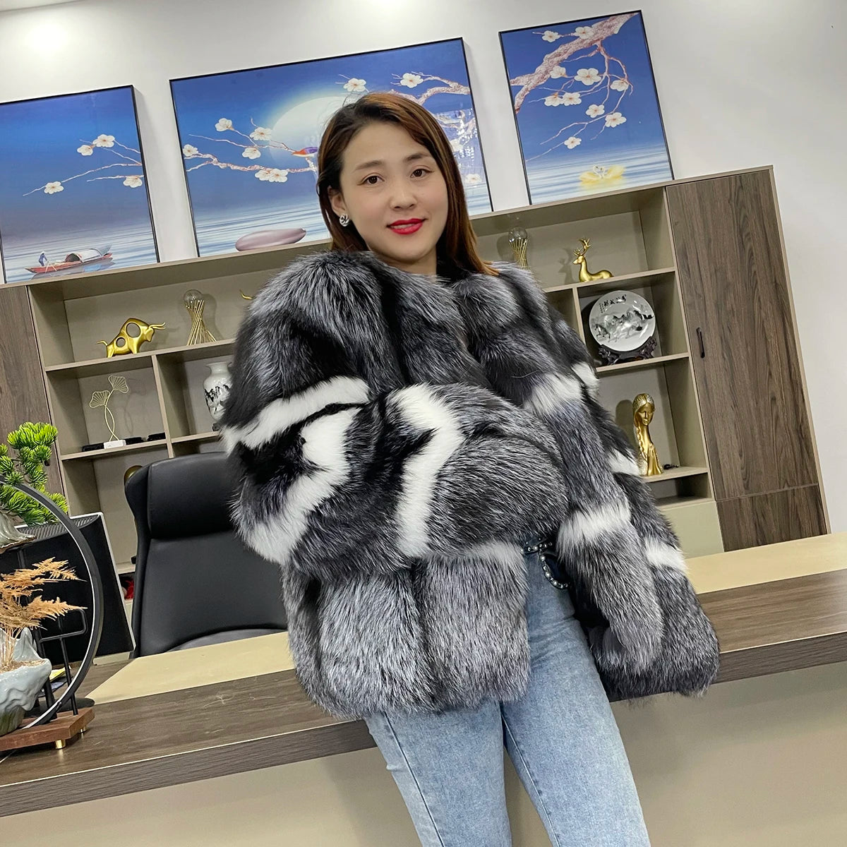 2023 New Real fur,Korean design Celebrities Luxury  Vintage Women"s natural fox fur coats and jackets women clothing outerwear