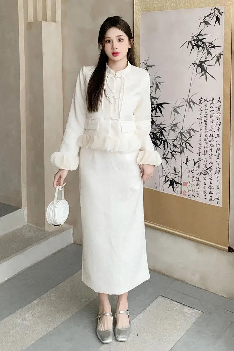 2024 Spring New Arrival Plus Size Women’s Clothing, New Chinese Style High-End Chic Top with Skirt Set for Women Female Girls