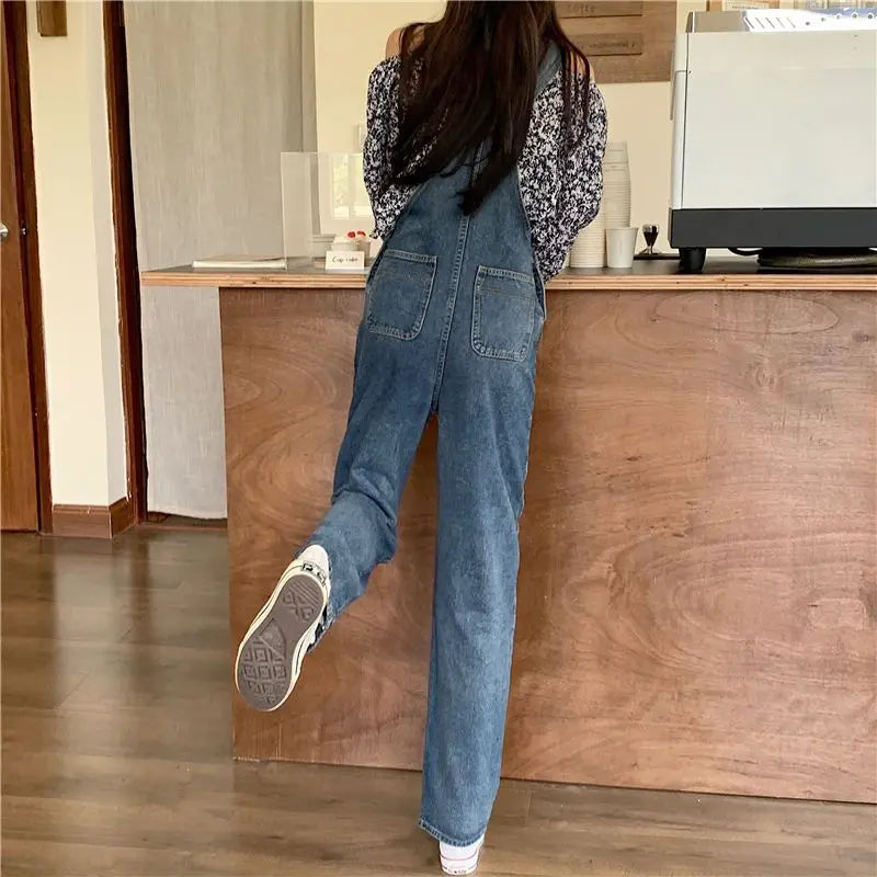 Denim Jumpsuits for Women S-5XL Vintage Baggy Streetwear Kawaii Solid Wide Leg Harajuku Clothing Minority Vacation Basics Mujer