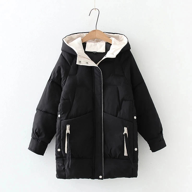 2023 Women Winter Warm Thick Hooded Cotton Down Jacket Newest Long Padded Parka For Women Oversize 3XL Winter Loose Cotton Coat