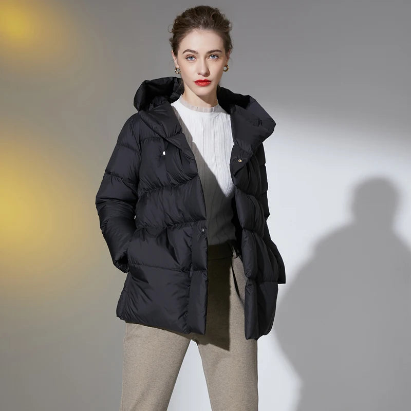 2023 Winter Women's Down Jackets Ultra Light Warm Casual Coat Female Puffer Jacket With a Belt Plus Size Hooded Parka Overcoat