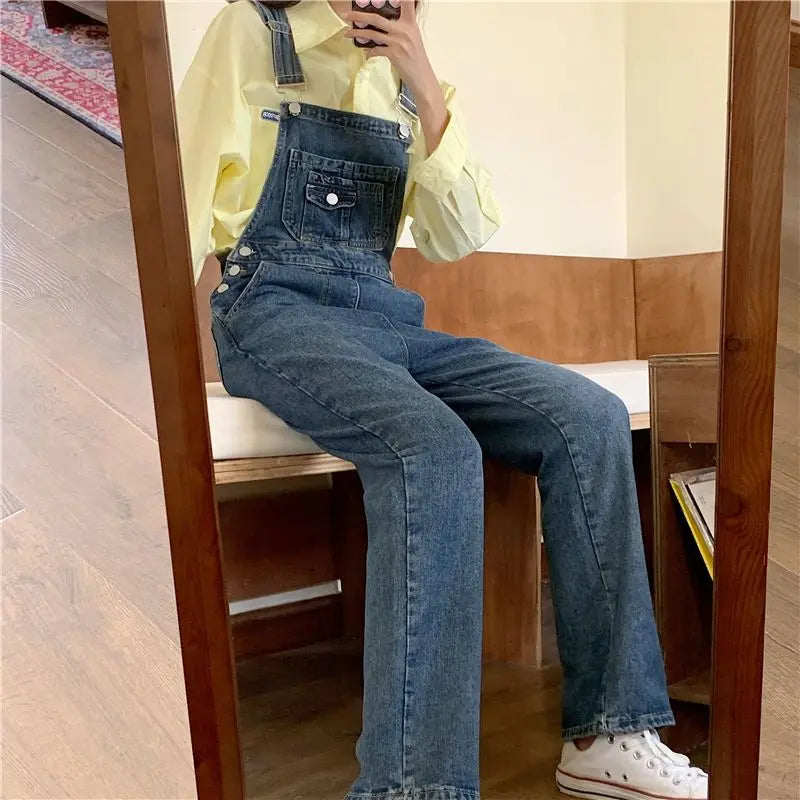 Denim Jumpsuits for Women S-5XL Vintage Baggy Streetwear Kawaii Solid Wide Leg Harajuku Clothing Minority Vacation Basics Mujer