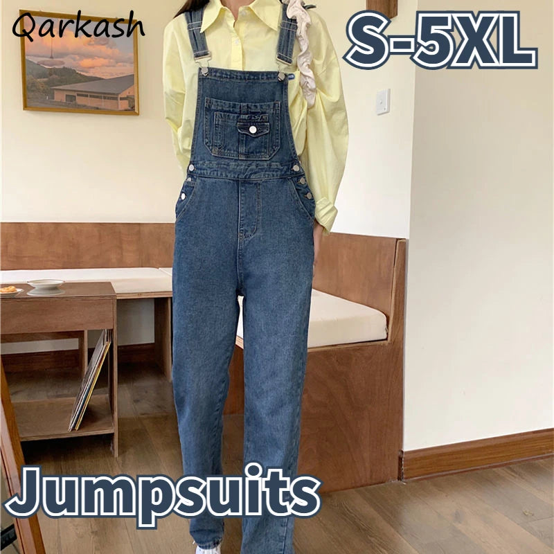 Denim Jumpsuits for Women S-5XL Vintage Baggy Streetwear Kawaii Solid Wide Leg Harajuku Clothing Minority Vacation Basics Mujer