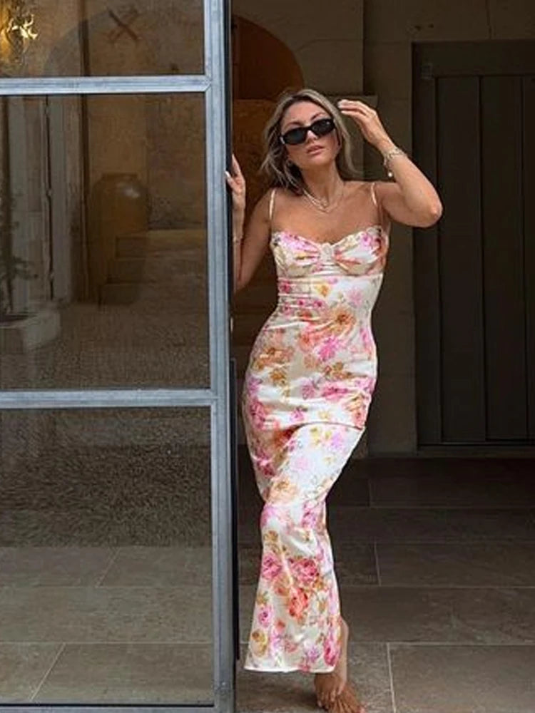 Suninheart Summer Spaghetti Strap Floral Print Party Dresses Elegant Maxi Bodycon Wedding Guest Holiday Dress New In Dress 2023