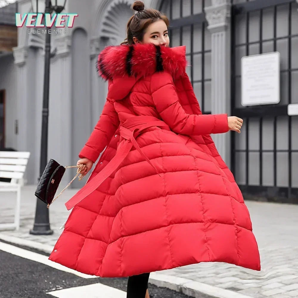 V &amp; Es 2023 nouveau duvet coton doublure rembourrée Parkas 3XL mode col en fourrure veste d'hiver femmes longue à capuche manteau d'hiver