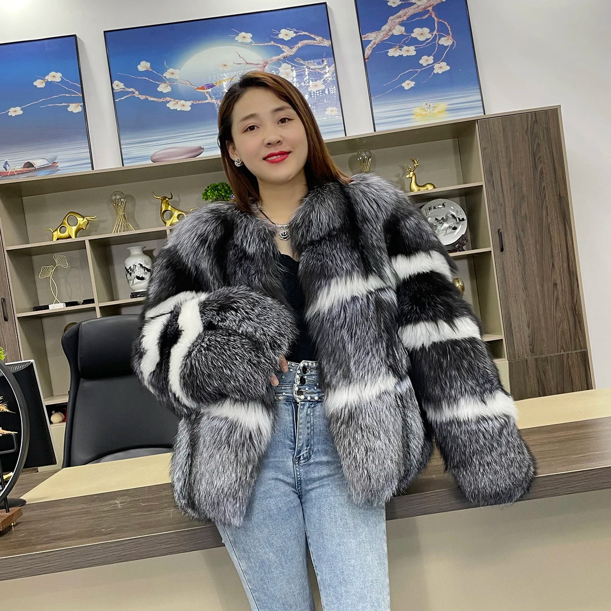 2023 New Real fur,Korean design Celebrities Luxury  Vintage Women"s natural fox fur coats and jackets women clothing outerwear