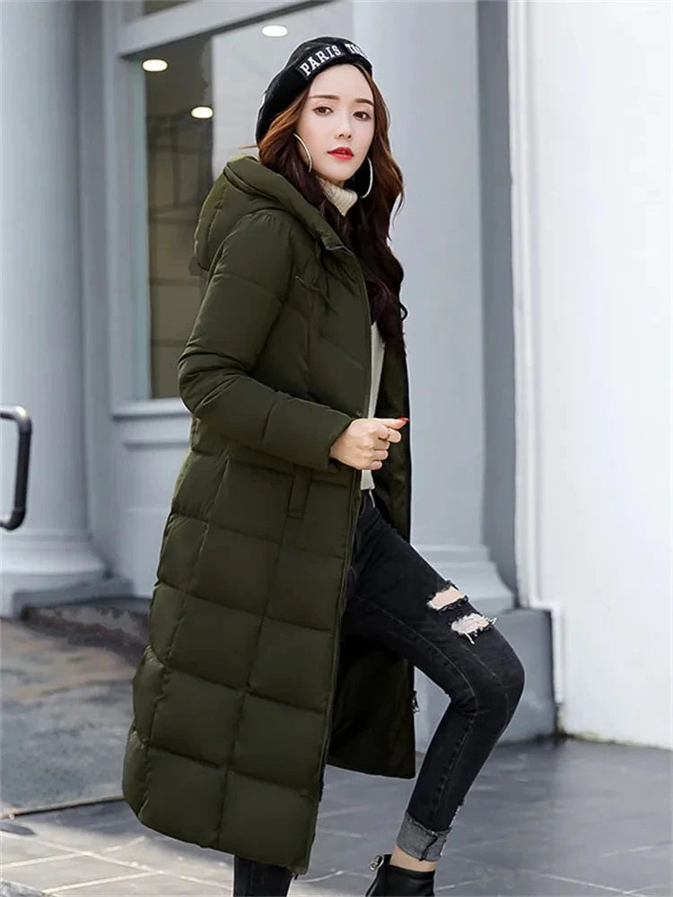 2023 New Winter Parka Long Coat Women WhiteThick Warm Down Cotton Coat Fashion Hooded Parka Puffer Windproof Snow Overcoat