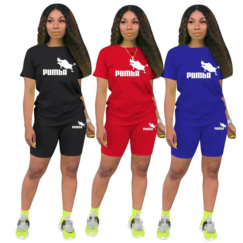 Women Two Piece Set Summer Short Sleeve O-Neck Tee Tops+Pencil Shorts Suits Tracksuits Outfit Graphic T Shirts Jogging Suits