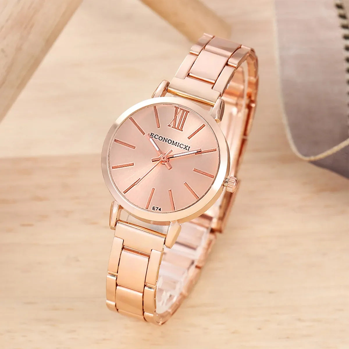 6 PCS New Luxury Love Rhinestone Jewelry Ladies Ring Necklace Earrings Bracelet Set Simple Digital Steel Strap Quartz Watch