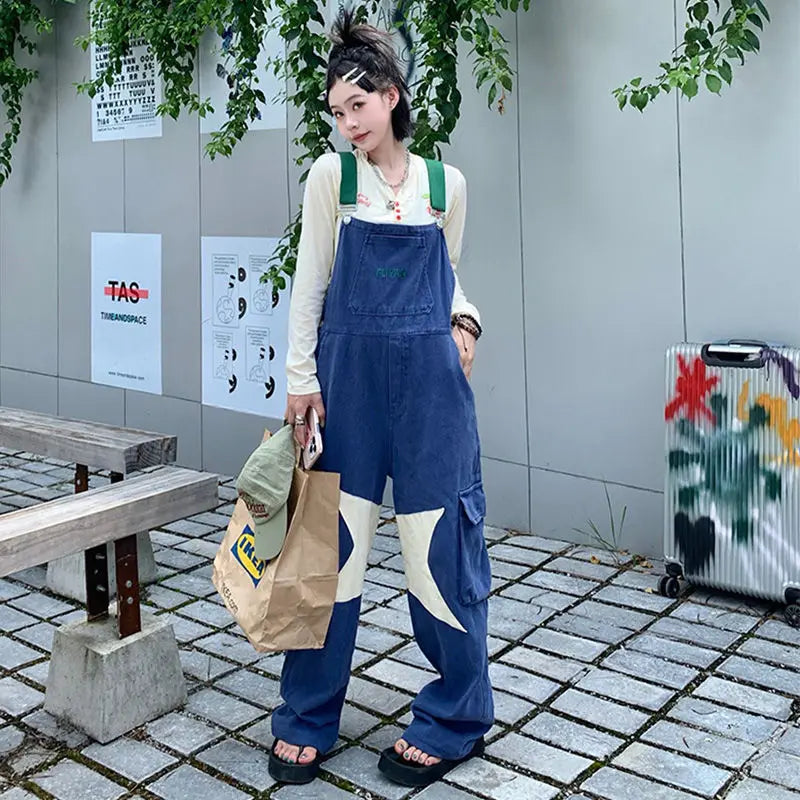 Denim Jumpsuits Women Baggy Wide Leg Students All-match Spring S-5XL Leisure Overalls Retro Y2k Lovely Stylish Harajuku Clothing