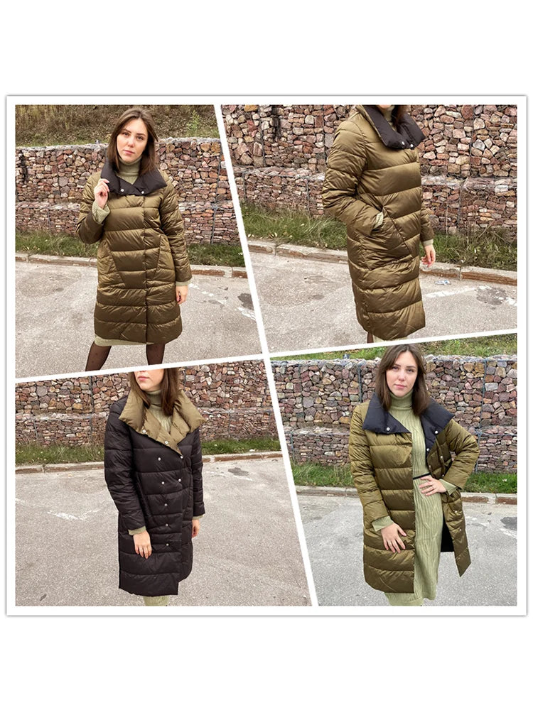 Fitaylor femmes Double face vers le bas longue veste hiver col roulé blanc canard vers le bas manteau Double boutonnage chaud Parkas vêtements de neige