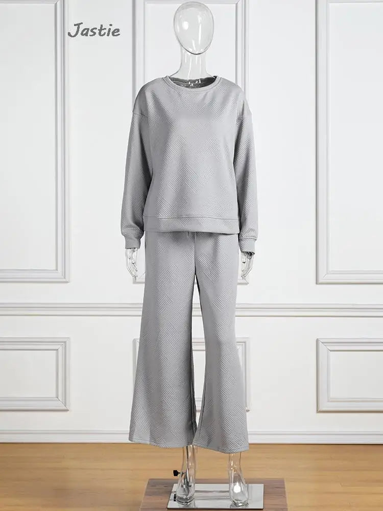 Ensemble sweat-shirt à manches longues et pantalon à jambes larges pour femmes, couleur unie, avec cordon de serrage, taille ample, tenues de sport décontractées, nouvelle collection printemps automne 2023