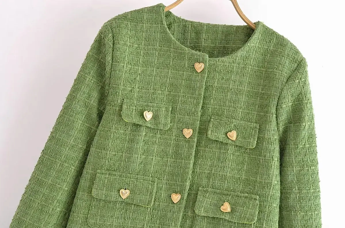 Chaqueta de Tweed para mujer, falda, traje de otoño 2023, abrigo con botones de manga larga y cuello redondo, conjunto elegante de 2 piezas, minifalda ajustada para mujer