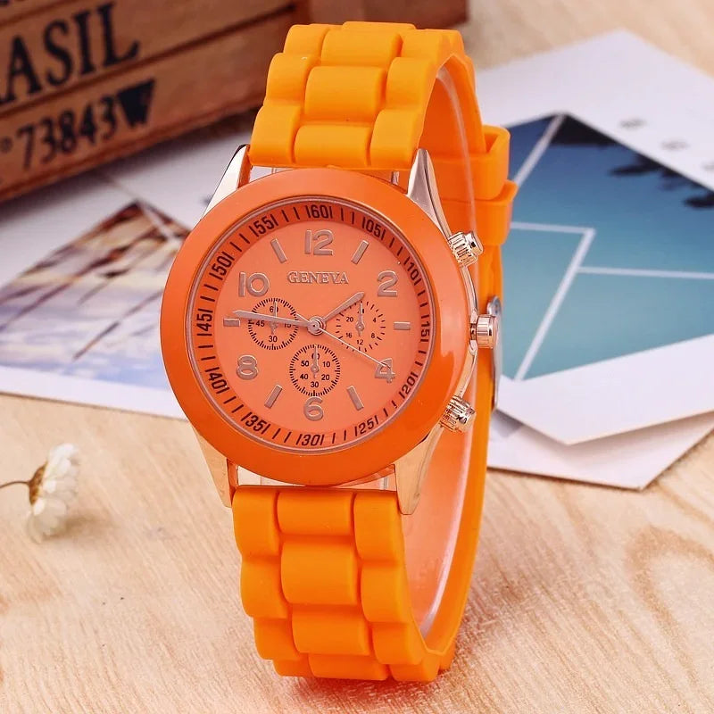 Reloj de pulsera de cuarzo de silicona para hombre y mujer, reloj de pulsera de cuarzo de silicona de marca famosa Geneva, venta al por mayor, reloj femenino