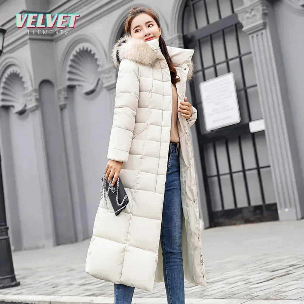 V &amp; Es 2023 nouveau duvet coton doublure rembourrée Parkas 3XL mode col en fourrure veste d'hiver femmes longue à capuche manteau d'hiver