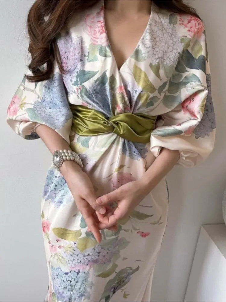 Robe mi-longue à fleurs, Style japonais, élégante, Vintage, Chic, moulante, fête d'anniversaire, mode féminine, une pièce, printemps