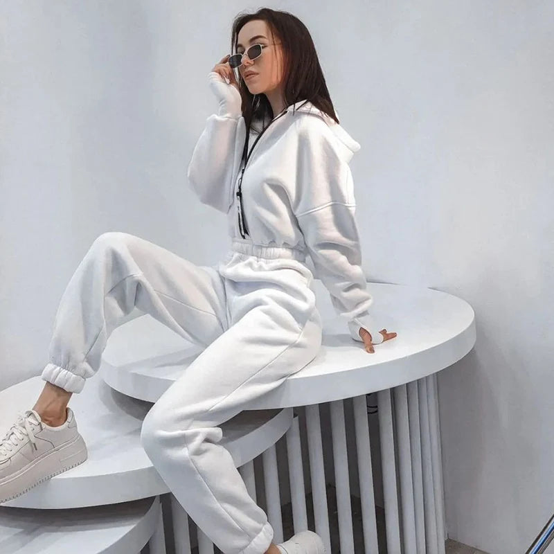 Elegant Hoodies Jumpsuit Fashion Women Long Sleeve One Piece Outfit Warm Overalls Autumn Winter Sportwear Rompers Tracksuits New