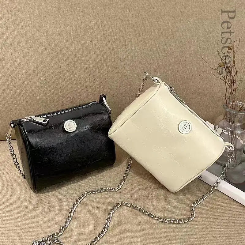 Y2K Silver Leather Mini Crossbody Bags For Women 2023 Luxury Brand Handbags And Purses Female Chain Pillow Cross Body Bag