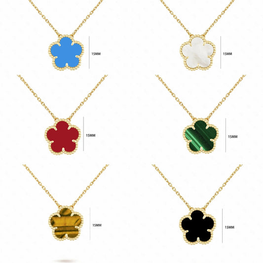 Collier avec pendentif pétale de fleur à cinq feuilles, 15mm, plaqué or 18 carats, bijoux pour femmes, trèfle de tempérament, nouvelle collection, offre spéciale