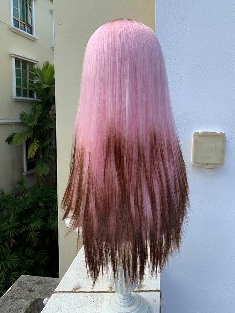 Cartoon Character Pink Gradient Earthy Brown Split Wig