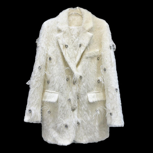 Winter Classic Style Rhinestone Beaded Mink Fur Quilted Long