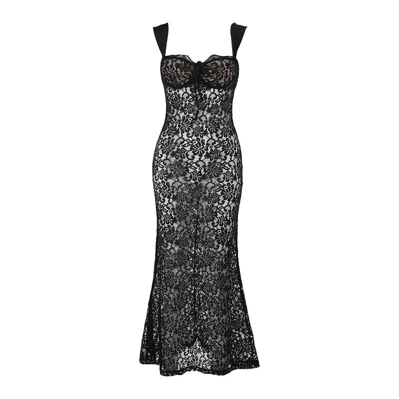 Women's Slim Fit Fashion Hot Girl Lace See-through Dress