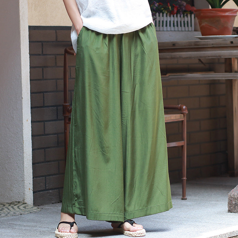 Artistic Vintage Women's Clothing Loose Thin Cuprammonuium Silk Wide Leg Pants